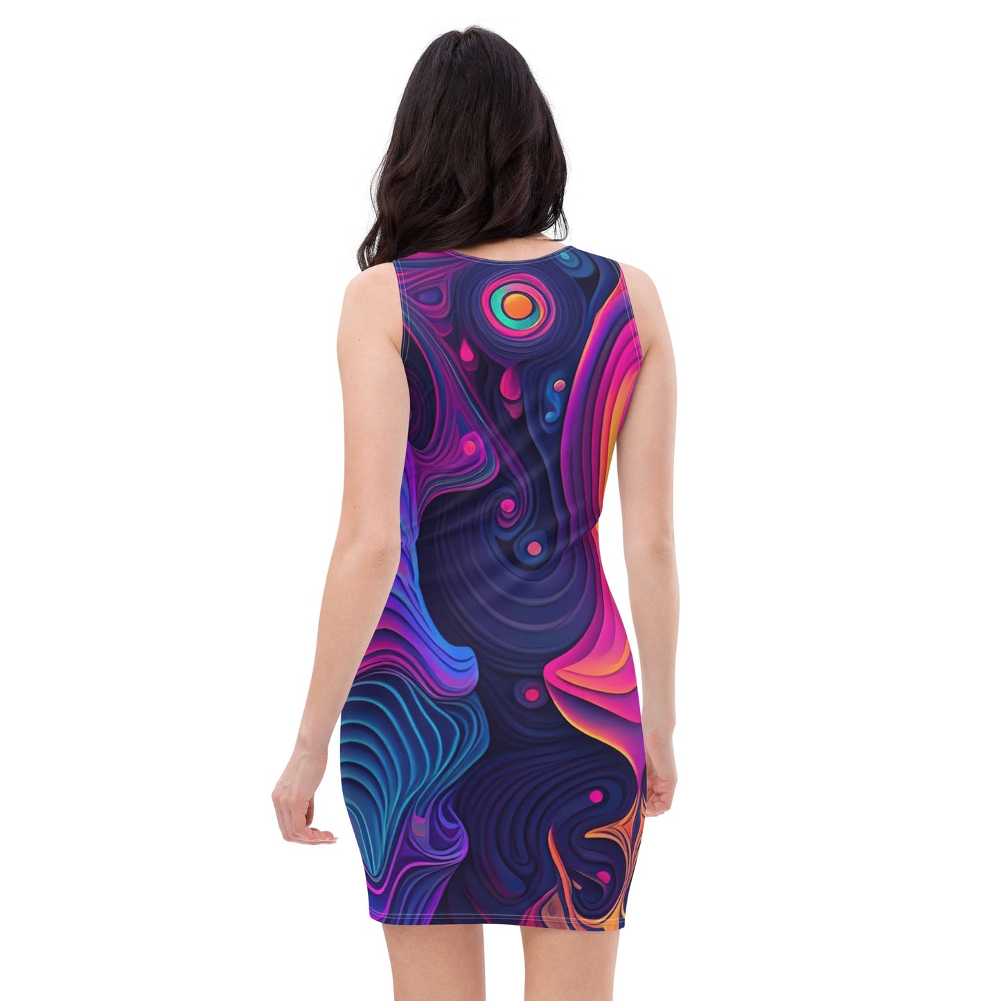 Womens Stretch Fit Bodycon Dress - Vibrant Psychedelic Kaleidoscope