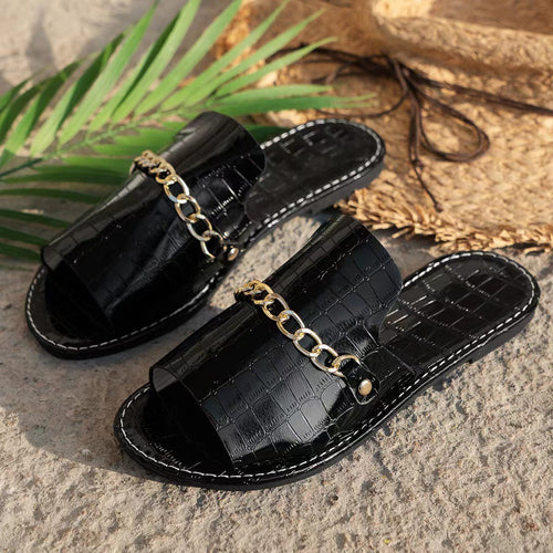 Pattern Chains Sandals Summer Fish Mouth Flat Slides Shoes Women