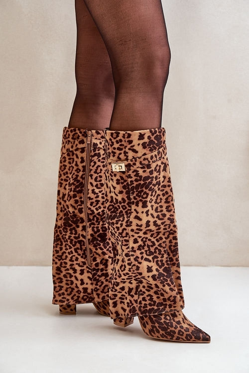 Leopard Step In Fashion Heel Boots - Trendy Footwear