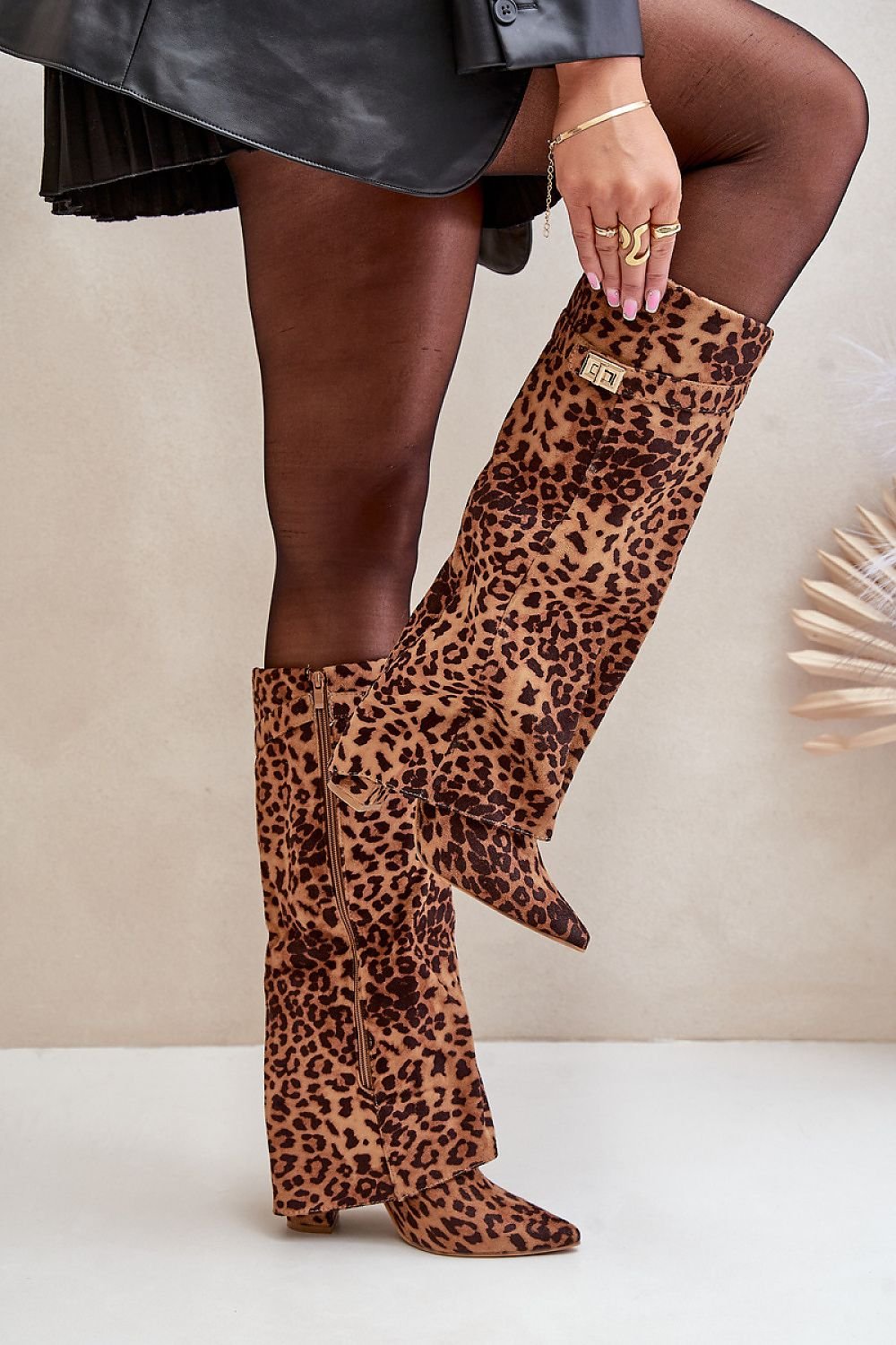 Leopard Step In Fashion Heel Boots - Trendy Footwear