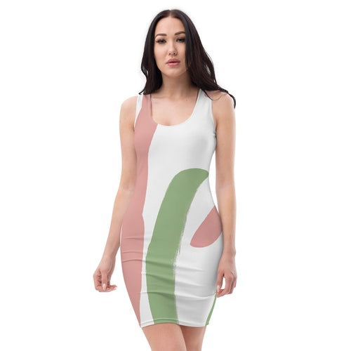 Womens Stretch Fit Bodycon Dress - Green Mauve Abstract Brush Stroke