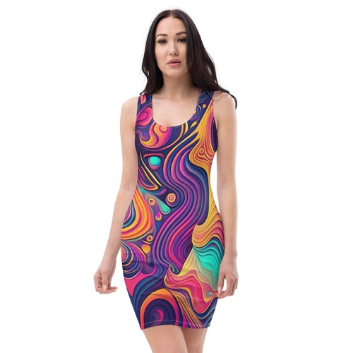 Womens Stretch Fit Bodycon Dress - Vibrant Psychedelic Kaleidoscope